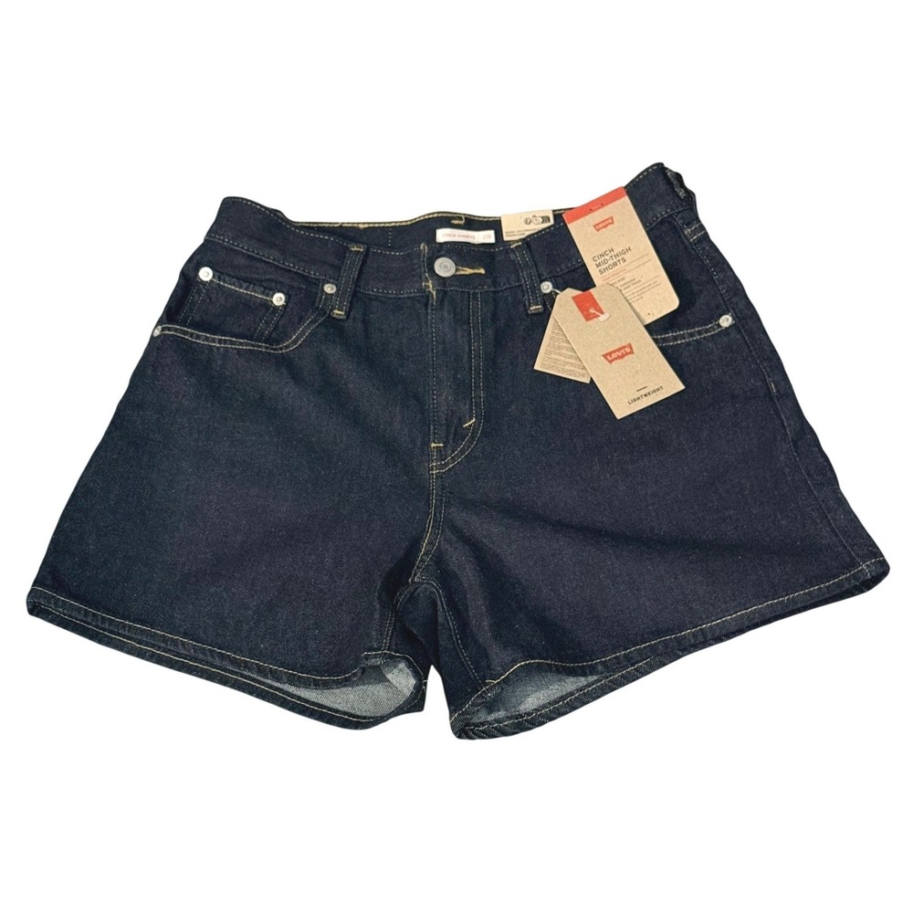 NWT Levi's Cinch Mid-Thigh Shorts Dark Wash Indigo Size 28 Cotton Denim